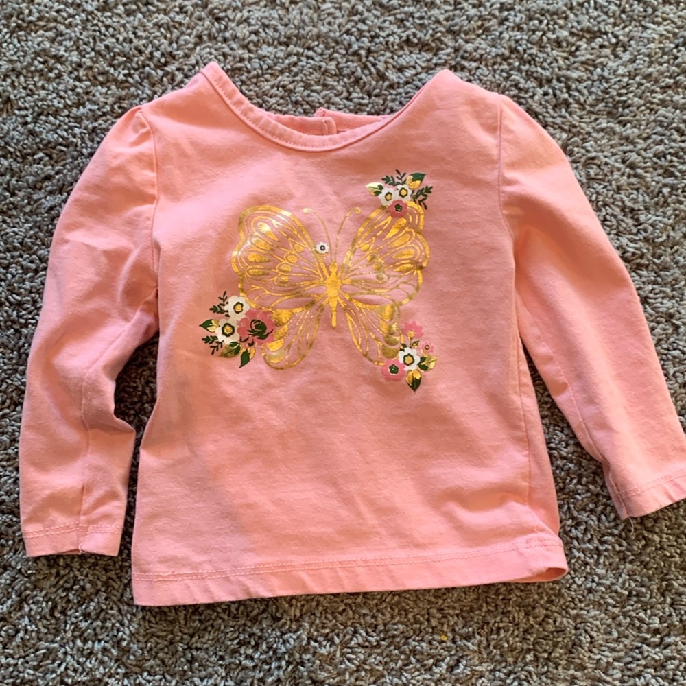 Little Lass Pink Butterfly Shirt Size 12 Month EUC